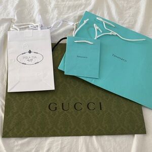 Gucci, Prada, and Tiffany & Co. Shopping Bags